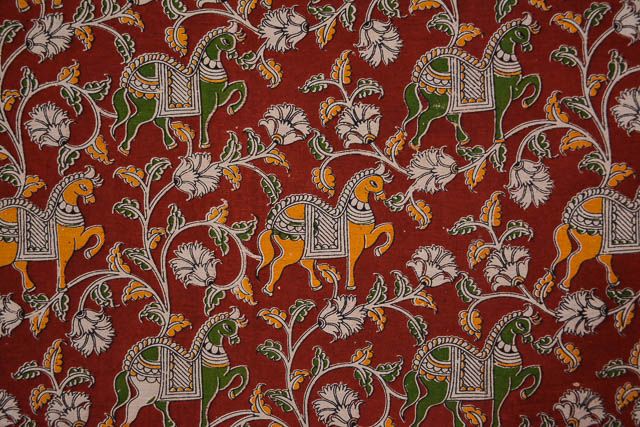 Horse Cotton Block Print Kalamkari Fabric