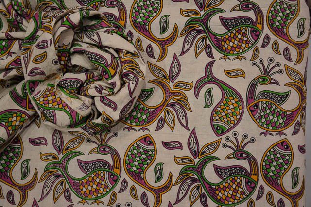 Fish Block Print Cotton Kalamkari Fabric