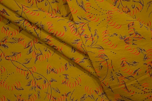 Ochre Printed Chanderi Silk Fabric