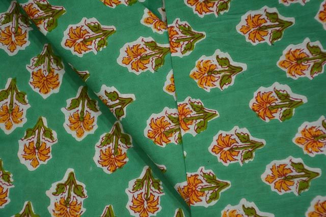 Vivid Green Floral Printed Cotton Fabric