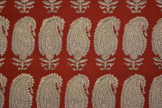 Red  Paisley Hand  Block Print Cotton Fabric