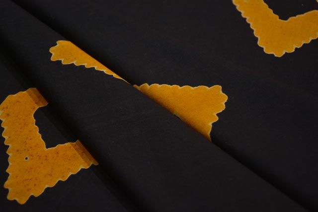 Black And Mustard Geometric Block Print Cotton Fabric
