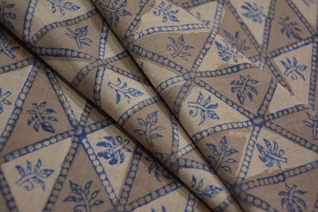 Kashish Grey And Blue Block Print Cotton Fabric