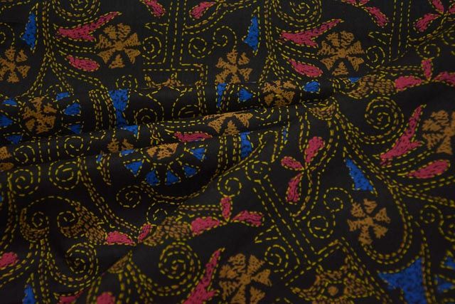 Multi Color Kantha Stitch Design Hand  Block Print Cotton Fabric