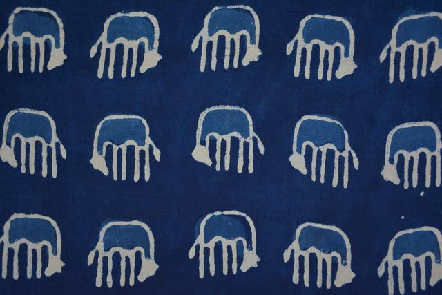 Indigo Elephant Block Print Rayon Fabric