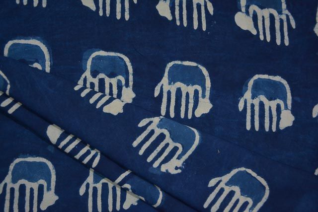 Indigo Elephant Block Print Rayon Fabric