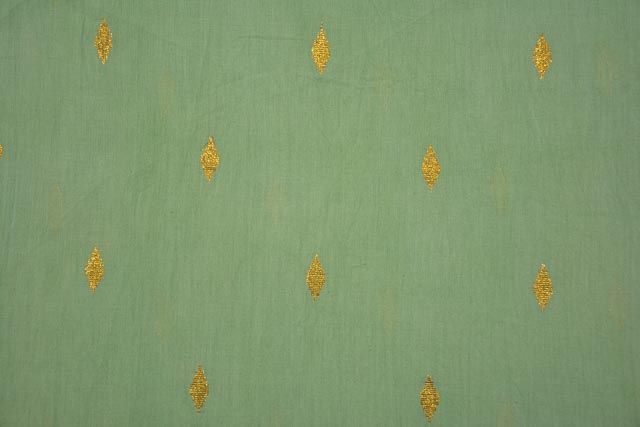 Pastel Green Golden Zari Boota Cotton Fabric