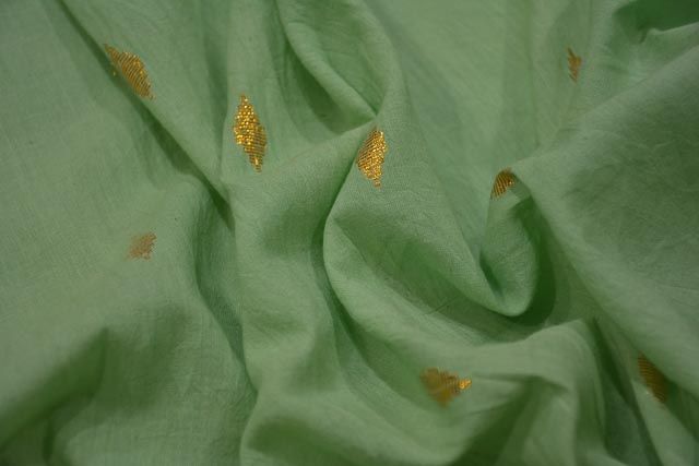 Pastel Green Golden Zari Boota Cotton Fabric