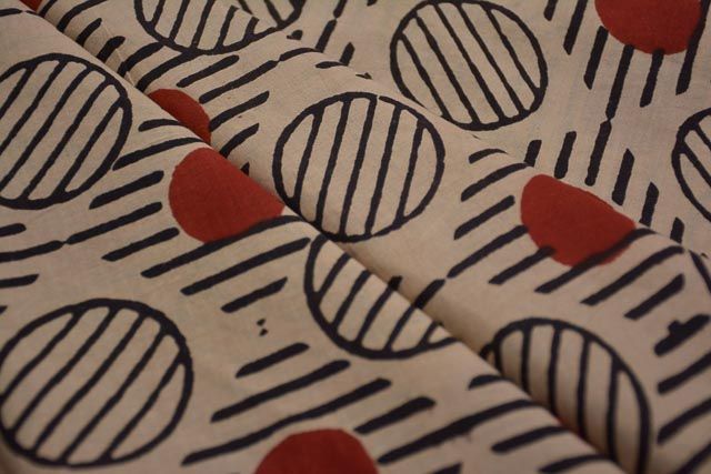 Bagru Red Geometric Block Printed Cotton Fabric