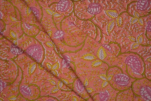 Pink & Voilet Cotton Block Print Fabric