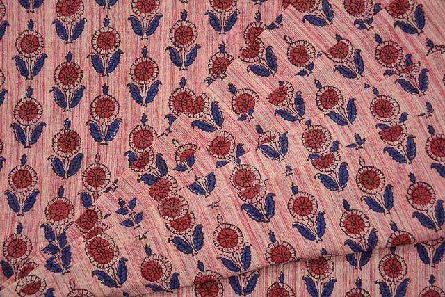 Pink Cotton Block Print Mulmul Fabric