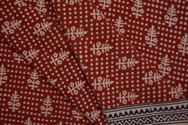 Red Ochre Floral Bagh Block Printed Cotton Fabric
