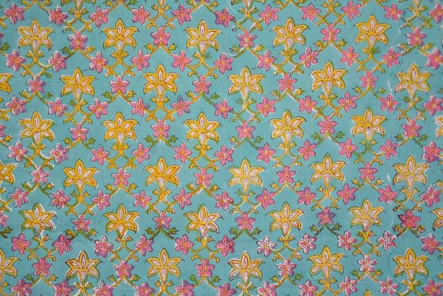 Cotton Mulmul Floral Block Print Fabric