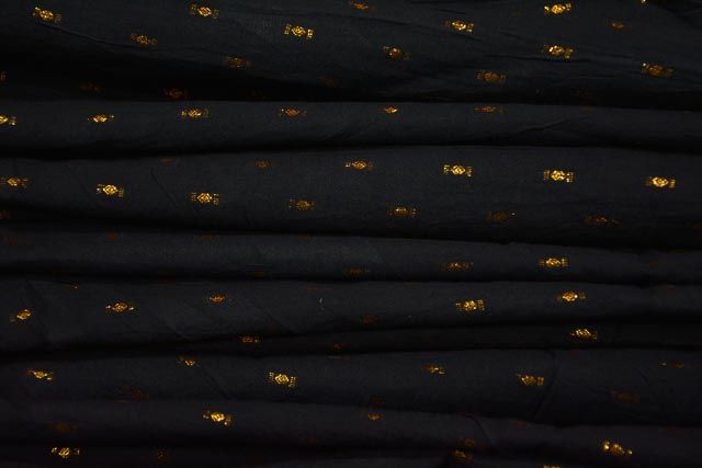 Jet Black Golden Zari Boota Cotton Fabric