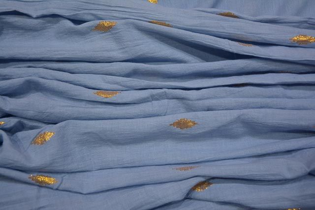 Blue Fog Golden Zari Boota Cotton Fabric