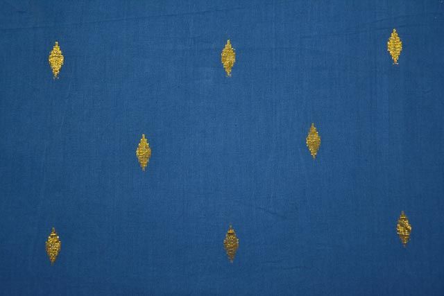 Blue Ashes Golden Zari Boota Cotton Fabric