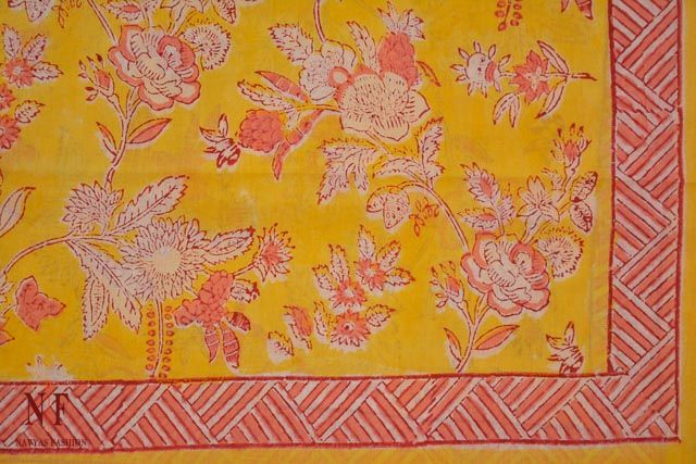 Yellow & Red Mulmul Block Printed Scarves 
