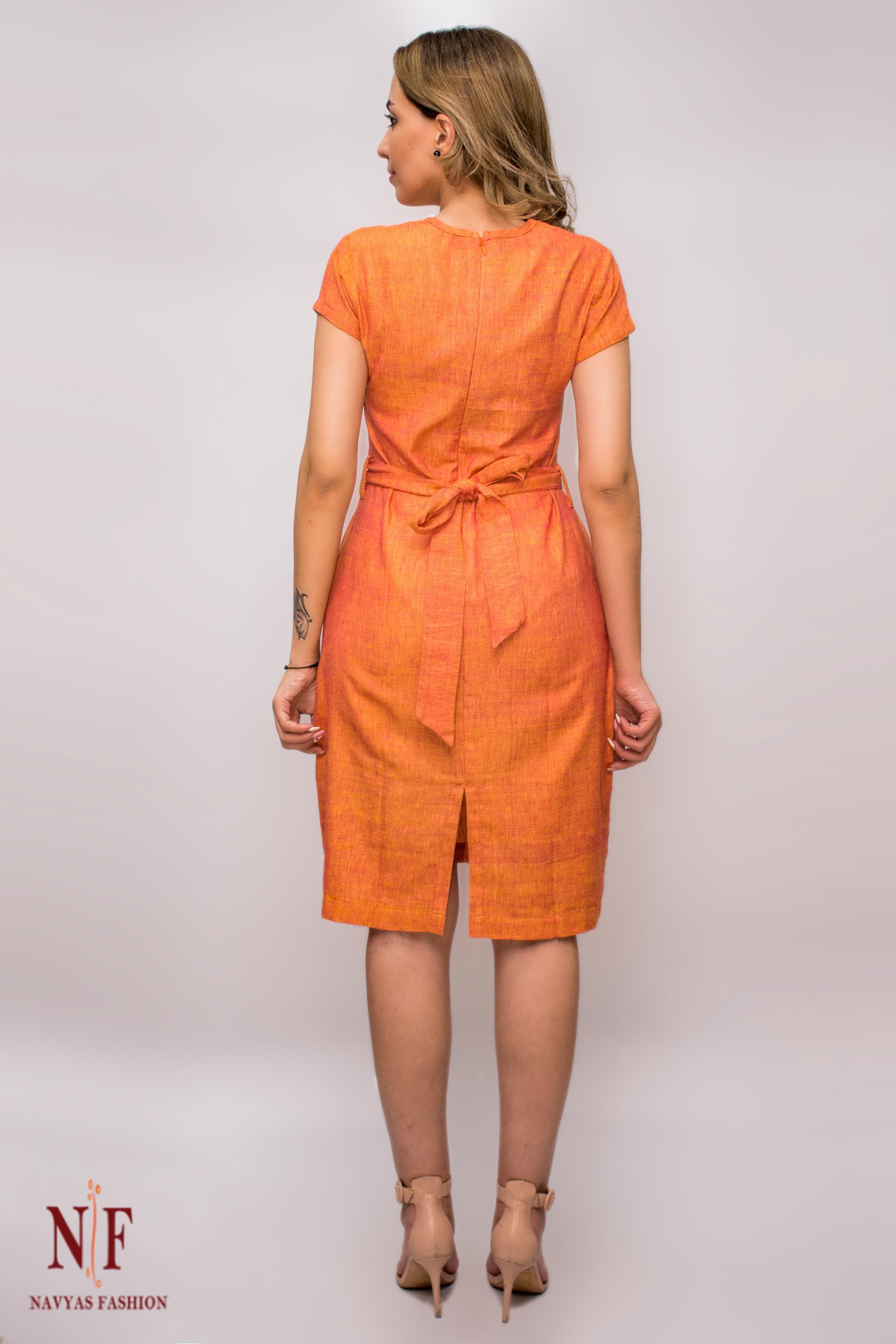 Orange Double Tone Handloom Cotton Dress