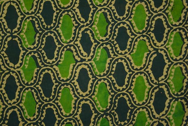Green Block Print Cotton Fabric
