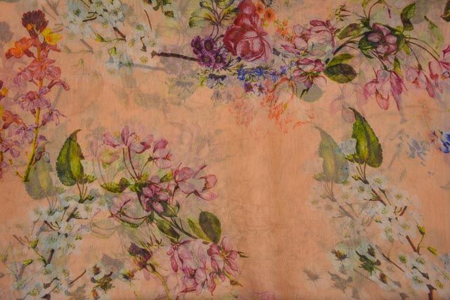 Bellini Peach Printed Organza Silk Fabric