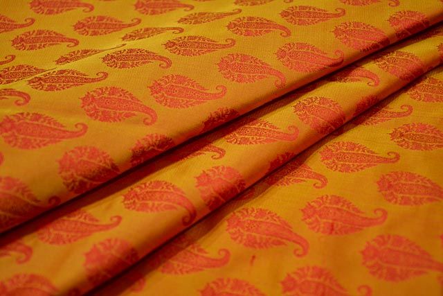 Golden Yellow Banarasi Pure Silk Fabric