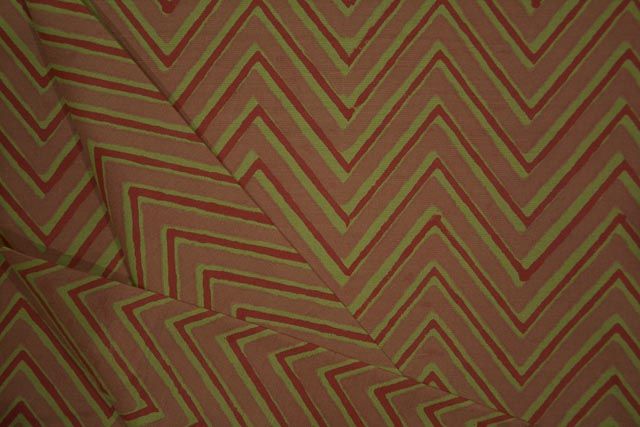 Macaroon Rust And Green Chevron Hand Block Print Fabric