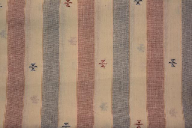 Blue And Maroon Striped Organic Handloom Cotton Fabric