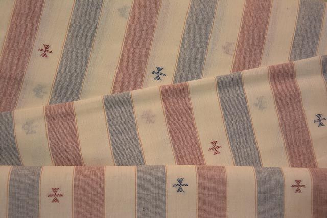 Blue And Maroon Striped Organic Handloom Cotton Fabric