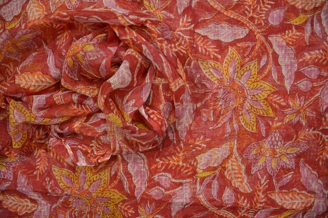 Red Floral Kota Doria Fabric