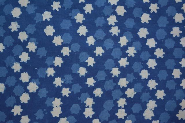 Floral Star Cotton Block Printed Indigo Fabric