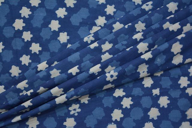 Floral Star Cotton Block Printed Indigo Fabric