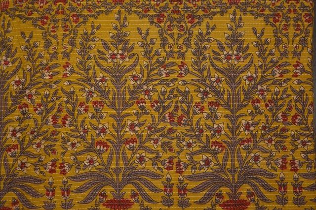 Dark Yellow Indian Cotton Kantha Fabric