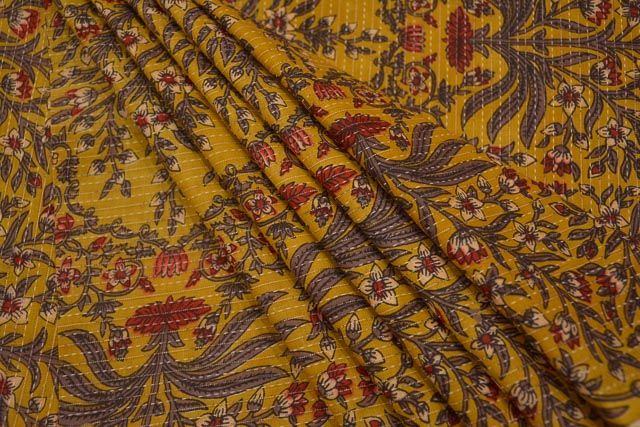 Dark Yellow Indian Cotton Kantha Fabric