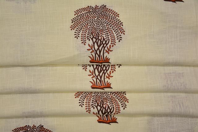 Tree Print Indian Slub Cotton Fabric