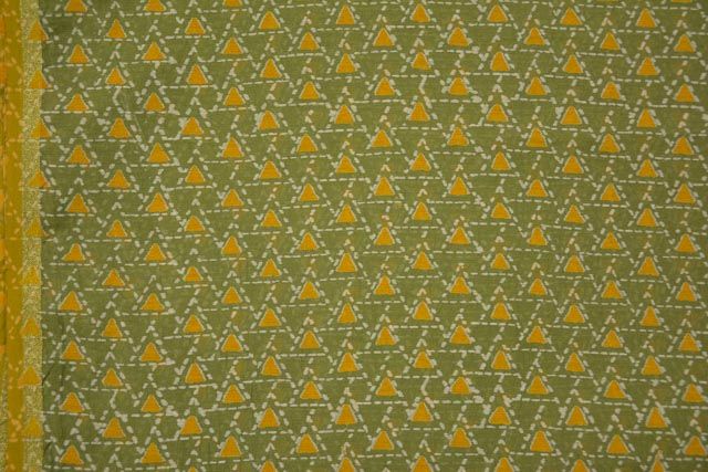 Fern Green And Yellow Bordered Chanderi Fabric