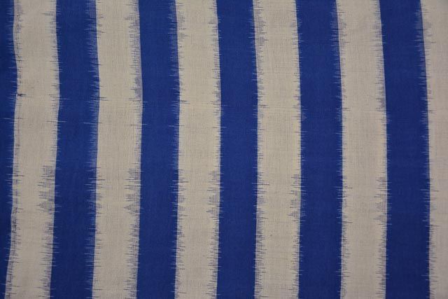 Ink Blue And White Designer Double Ikat Fabric