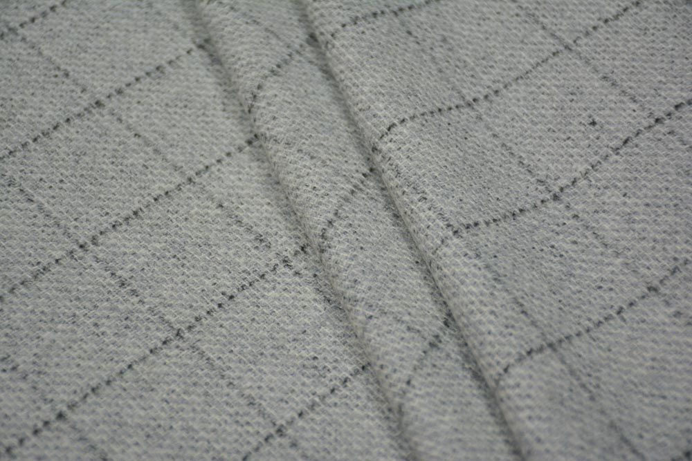Glacier Grey Checks Tweed Wool Fabric 