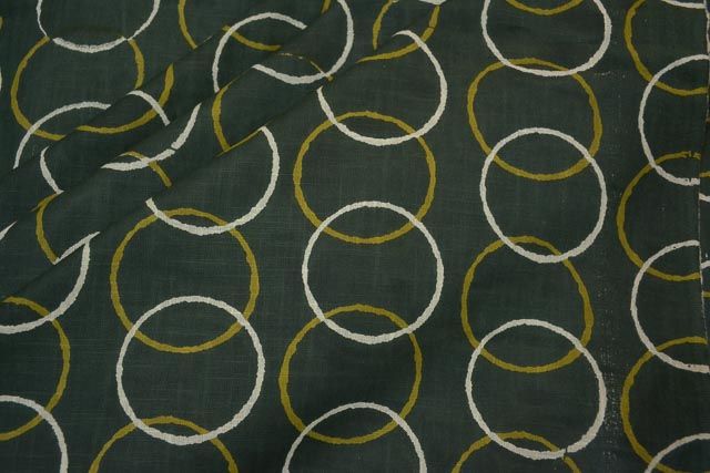 Hunter Green Circle Print Indian Slub Cotton Fabric