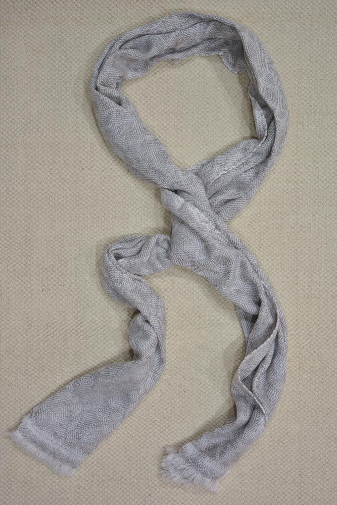 Grey And White Floral Design Cashmere Wool Stole