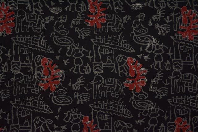 Black And Grey Tribal Block Printed Cotton Fabric
