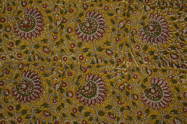 Mustard Floral Block Printed Cotton Fabric