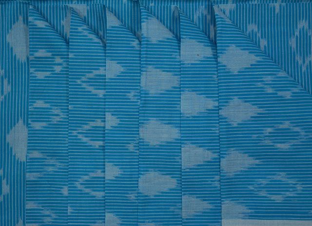 Vivid Blue Striped Fine Ikat Fabric Online