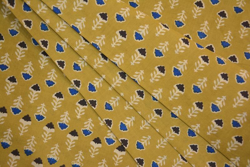 Mustard Yellow Floral Bagru Block Print Fabric 