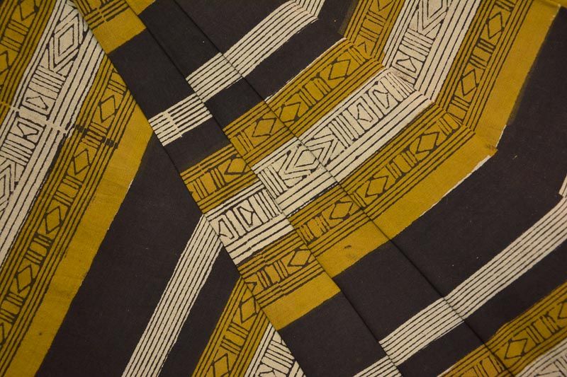 Mustard Black Striped Bagru Block Print Fabric 