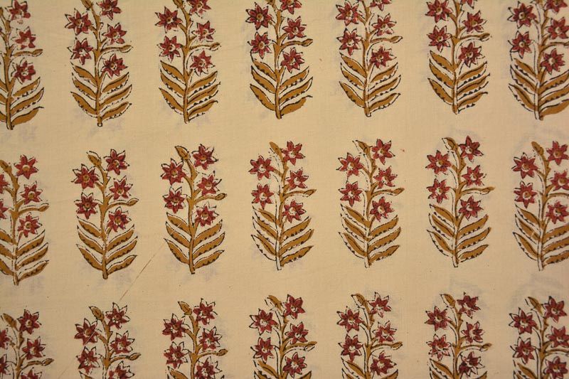 Bagru Brown Floral Block Print Cotton Fabric 