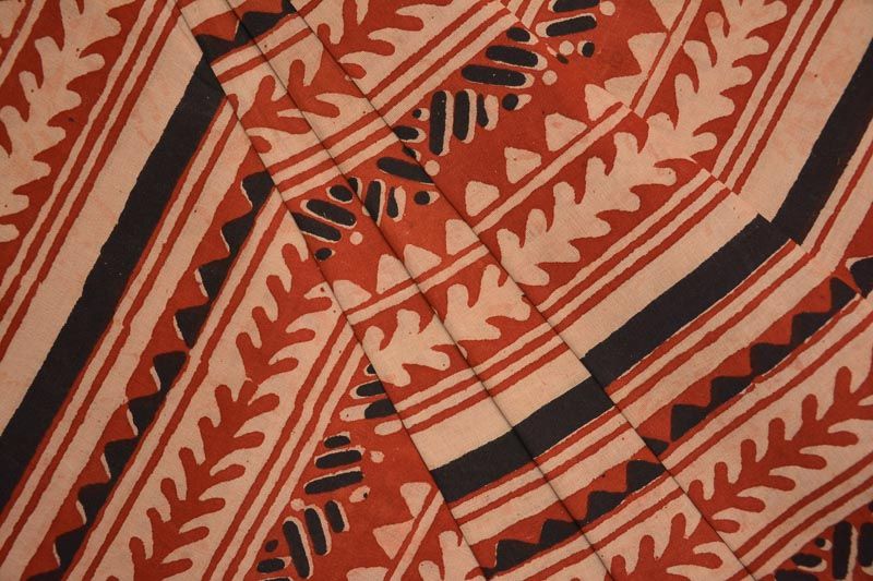 Bagru Red Striped Block Print Cotton Fabric 