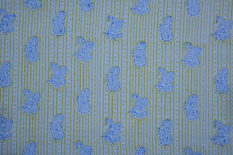 Marine Blue Paisley Sanganeri Block Printed Fabric 