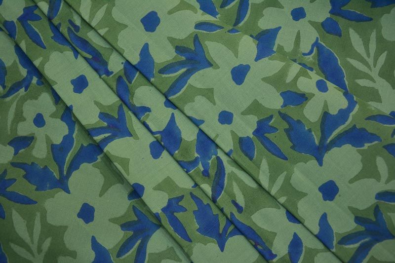 Green Spruce Floral Sanganeri Block Printed Fabric 