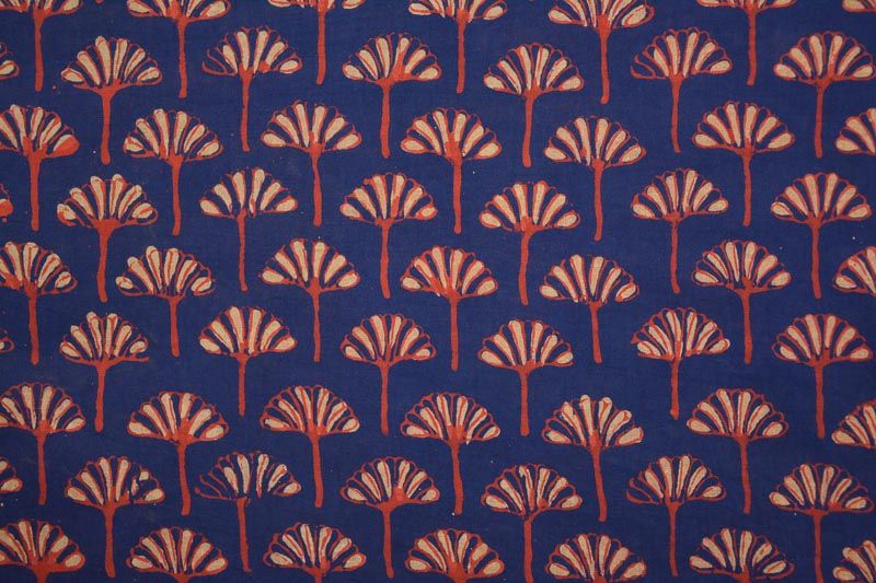 Ensign Blue Floral Sanganeri Block Printed Fabric 