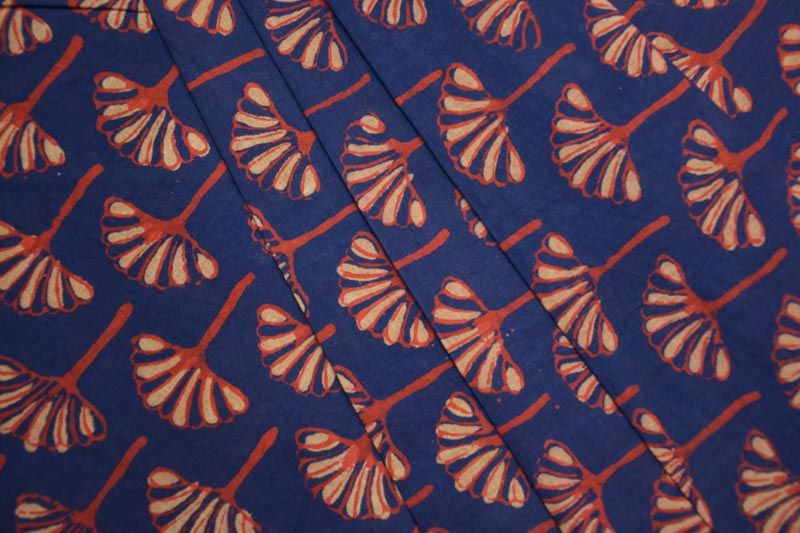 Ensign Blue Floral Sanganeri Block Printed Fabric 